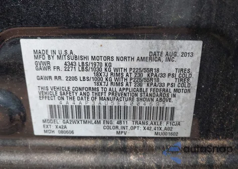 2014 Mitsubishi Outlander Sport Es z USA, uszkodzony, nr VIN 4A4AP3AU5EE004695